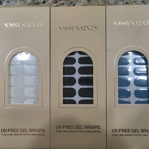 Sassy Saints Press-On Gel Nails — Black, White, Teal Set 3 Pack